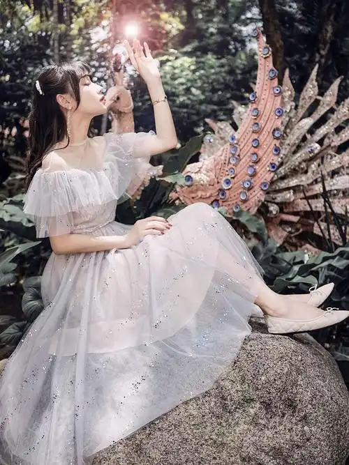 法式复古亮片显瘦连衣裙森系小个子少女仙女蓬蓬裙平时可穿礼服裙