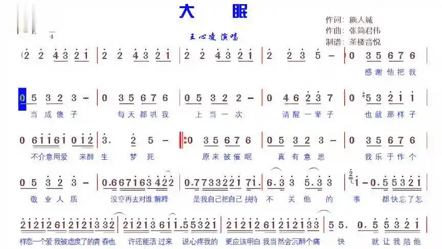 王心凌《大眠》原唱视听简谱-音乐视频-搜狐视频