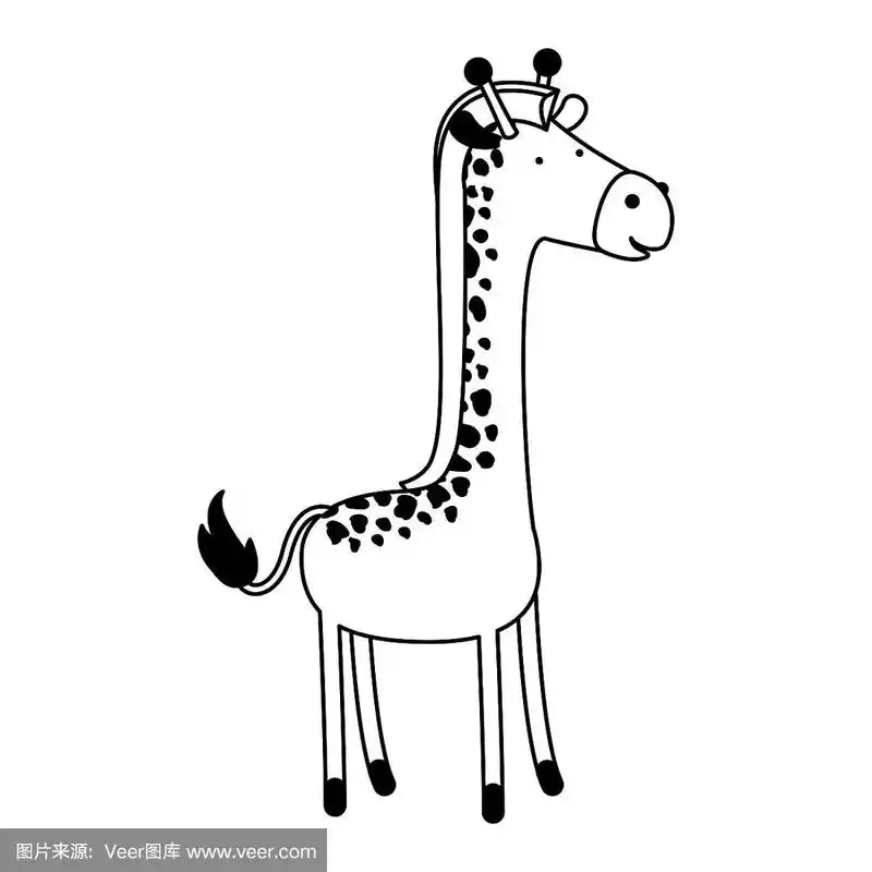 长颈鹿卡通黑色剪影在白色的背景
