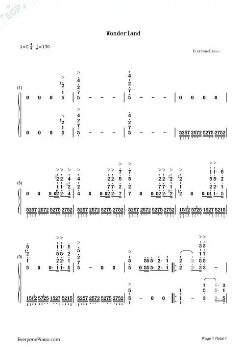 wonderland-马克西姆双手简谱预览1