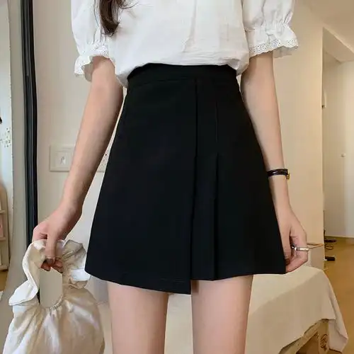 大码女不规则穿搭适合胯大腿粗百褶短裙夏季款胖mm显瘦a字半身裙