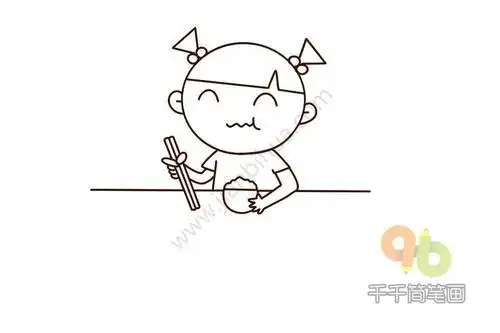 小朋友的一天之吃饭简笔画-儿童-千千简笔画