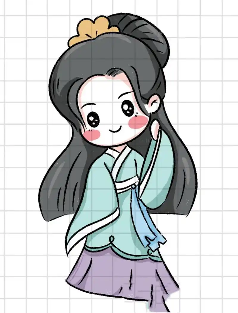 简笔画|简单可爱古风人物女孩小姐姐线稿 临网络 人生就像储蓄罐 你