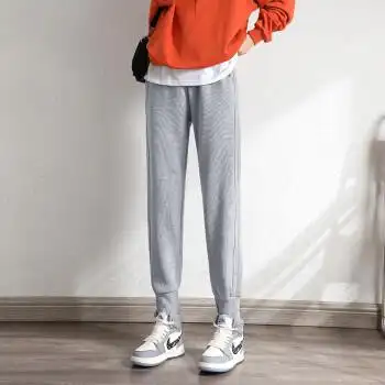 灰色运动裤女春秋宽松束脚秋季女装裤子时尚小个子九分裤秋冬卫裤灰色