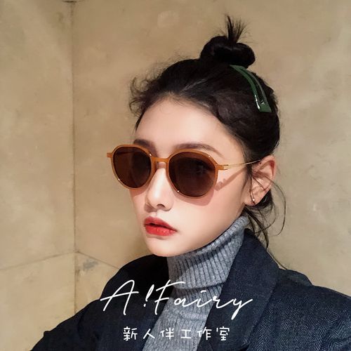 2021新款韩国ins复古圆框茶色偏光太阳镜小框圆脸百搭网红墨镜女