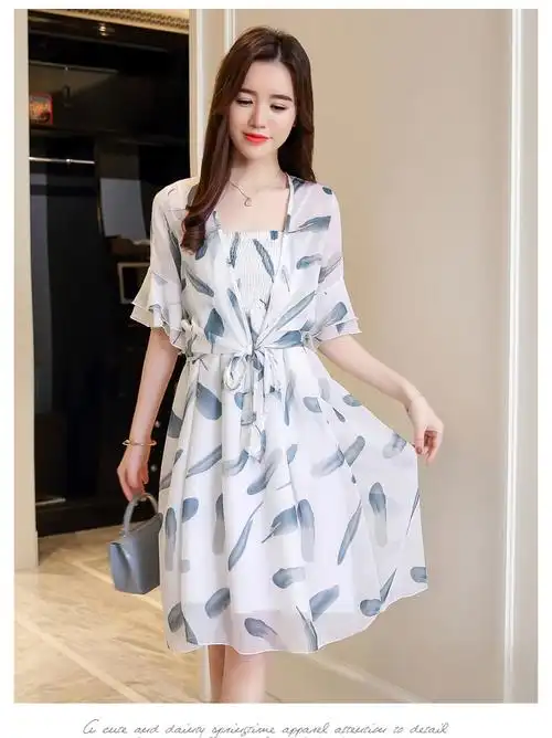 2018夏季新款小坎肩百搭雪纺防晒衣超薄短款外搭开衫 雪纺连衣裙