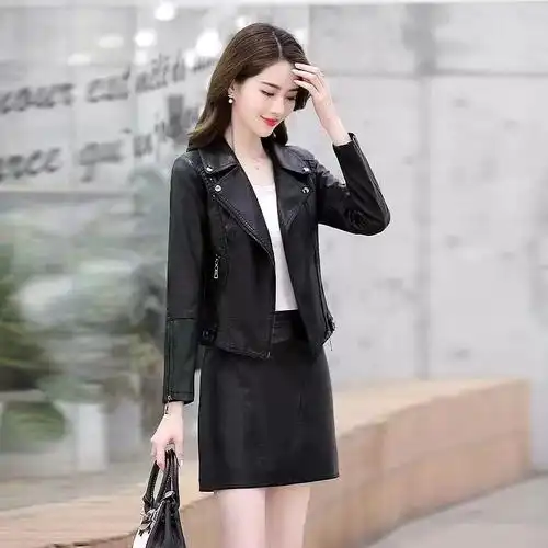 显瘦皮夹克韩版女士皮衣外套黑色短款机车服女潮修身2023春秋新款