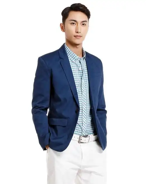 深蓝色都市魅力翻领长袖休闲西服