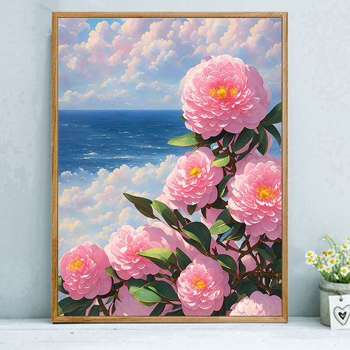粉色玫瑰风景钻石画2023新款小幅手工贴钻十字绣客厅卧室满钻砖石