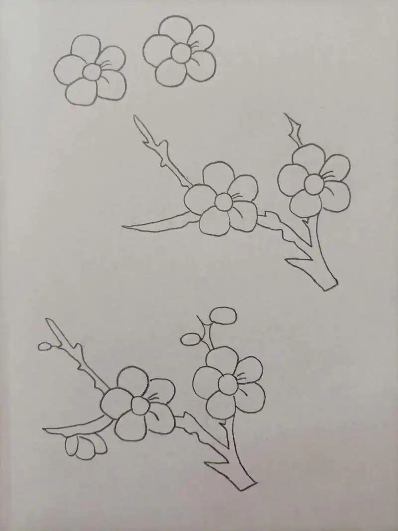 简笔画(209)梅花 坚持,加油! 宝剑锋从磨砺出,梅花香自苦寒来.