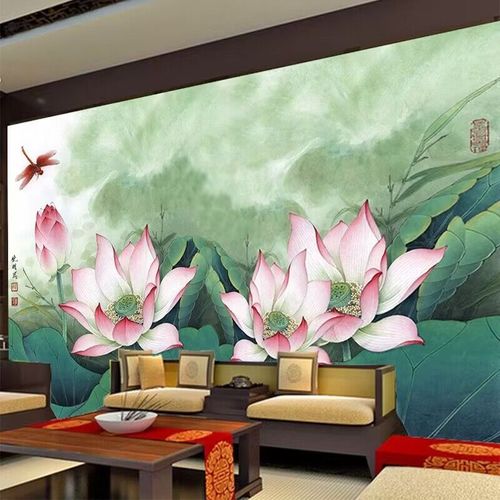 莲花佛像墙纸寺庙佛堂供桌背景墙荷花养生装饰画佛家佛系佛手壁纸