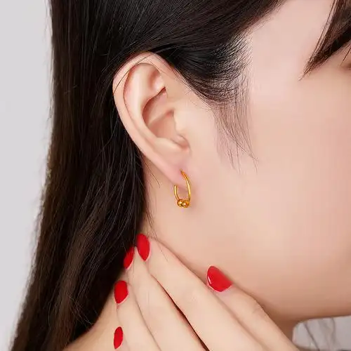 梦金园黄金耳环女足金9999圆满系列小金珠耳饰耳钉生日礼物