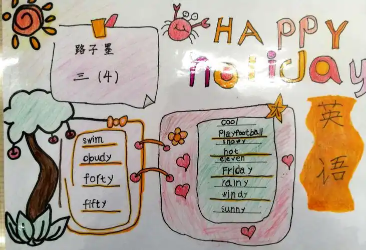 飞翔学校(小学部)三(4)班暑期英语手抄报风采展示