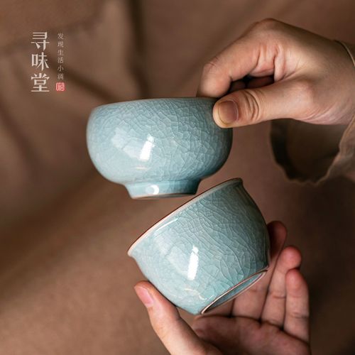 冰片釉茶杯主人杯|冰晶品茗杯缸杯罗汉杯开片冰裂釉中式功夫茶具