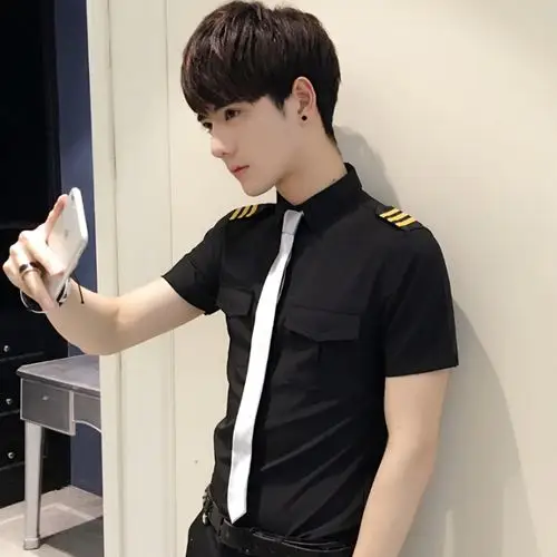 发型师男士ktv夜店酒吧男模特空少新郎纯黑色休闲礼服手打小领带