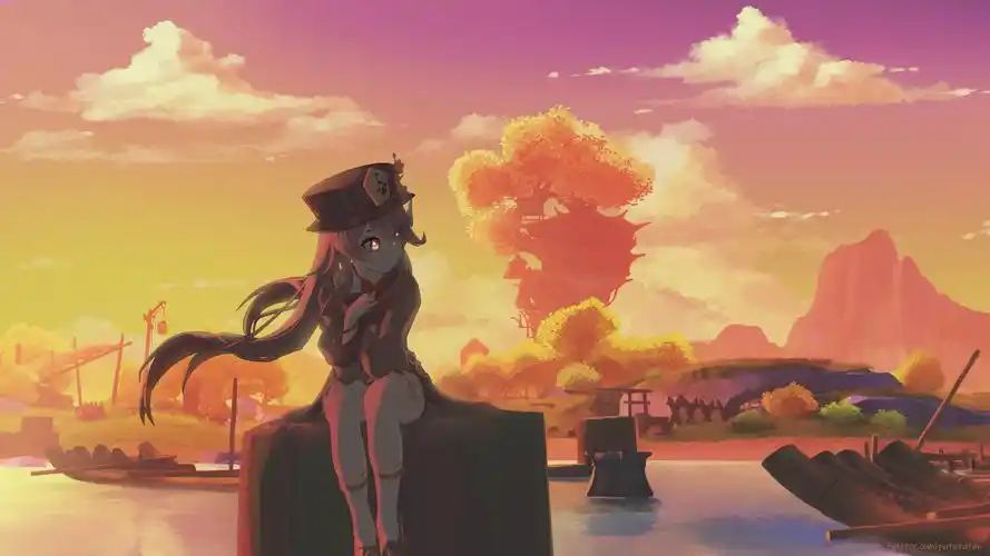 原神胡桃动漫卡通高清电脑壁纸_原神胡桃可爱护眼电脑桌面_三千图片网