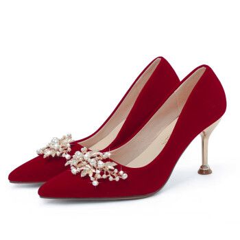 drtyy红色高跟鞋女结婚8公分秀禾服婚春秋婚纱中式新娘大码高跟鞋