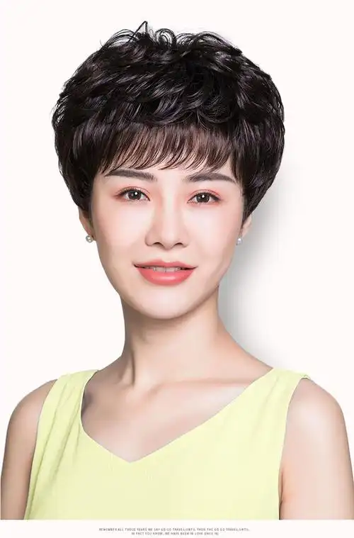 【纹理烫短发套】假发女真发自然中老年女士全真发递针旋假发头套