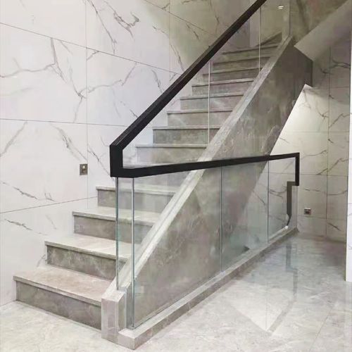 玻璃楼梯扶手护栏无框地槽槽钢卡槽预埋打孔楼梯扶手