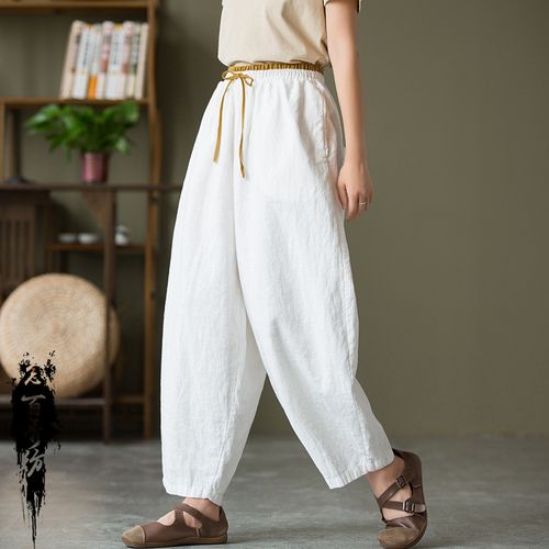 佛系裤子女配阔腿裤的上衣冬季古风禅意超仙显瘦棉麻灯笼裤九分裤