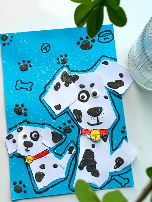 斑点狗创意拼贴画动手撕一撕纸太可爱了