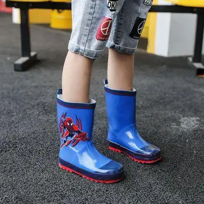 儿童雨鞋男童卡通防滑雨靴小孩四季水鞋中筒水靴中大童学生胶鞋蓝色