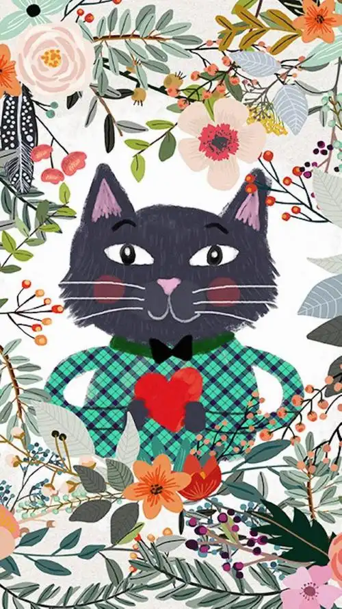 可爱动物复古插画