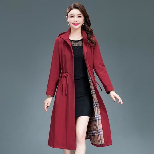 连帽风衣女中长款2020年秋季新款中年洋气修身显瘦时尚妈妈装外套
