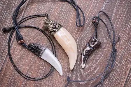 棕色的大熊大熊牙 骨吊坠雕刻从上棕色的 bac 鹿照片