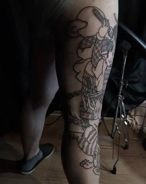 日式花腿细节纹身图片_腿部老传统纹身图案(4)_上海市纹身店-文源堂