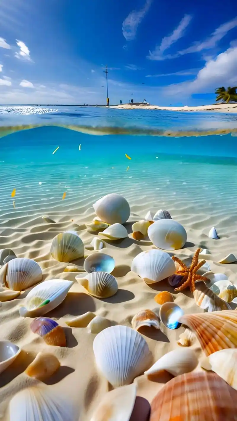 在水下,你会看到美丽的海滩和色彩斑斓的贝壳.阳光穿 - 抖音