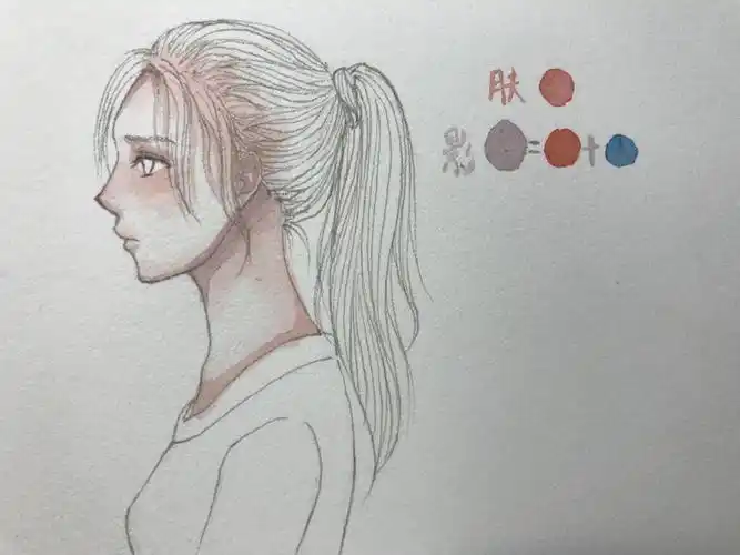 零基础水彩人物绘画正侧面马尾少女