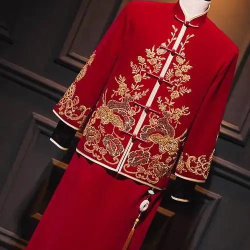 2021新款男士秀禾服男装结婚中式新郎服古装婚服男唐装大码龙凤褂