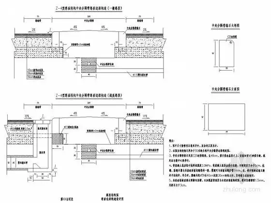 高速公路z-4型路面结构中央分隔带路面边部构造详图(超高路段)