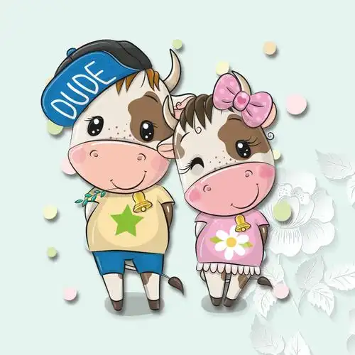 2021牛年情侣图案可爱小牛服装装饰贴画热转印烫印贴可水洗胶印烫