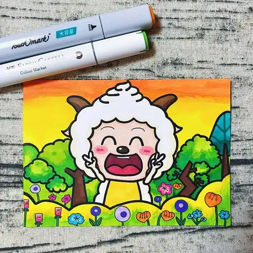 塔高光笔95#画画  #马克笔  #简笔画教程#懒羊羊  #暑假生活  #手绘