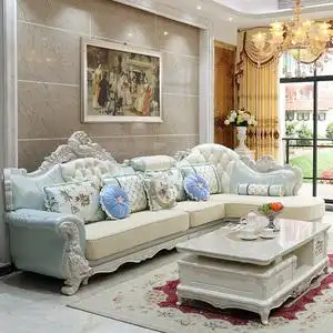 全友家居欧式皮布结合沙发组合布艺实木转角奢华整装贵妃大小户型