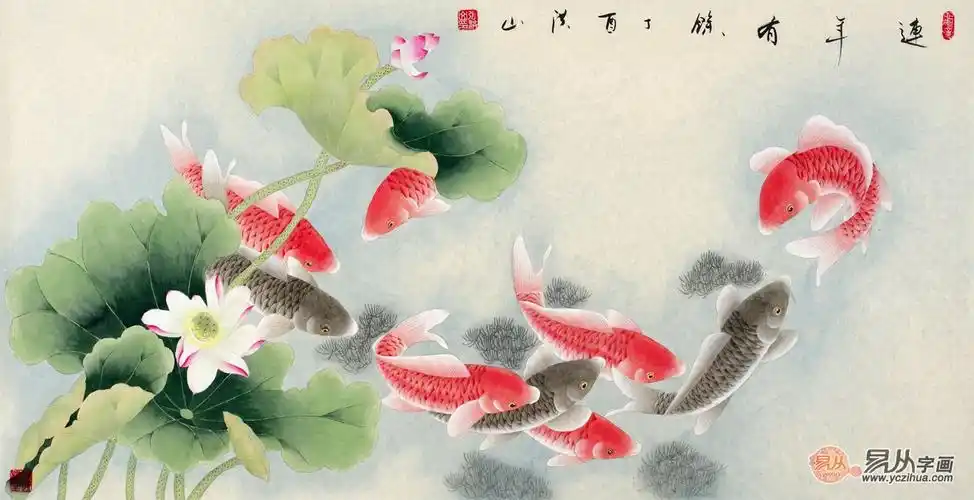 当代工笔花鸟画家张洪山 张洪山九鱼图作品欣赏