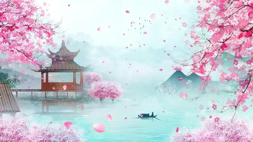 4k古风唯美春季樱花飘落视频背景ae模板水墨桃花背景