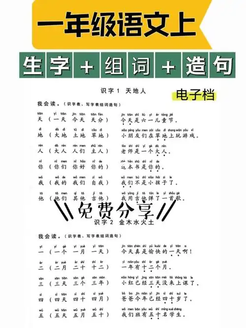 96一年级语文上晨读/生字/组词/造句