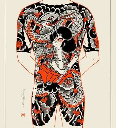 日式雕刀老传统纹身手稿