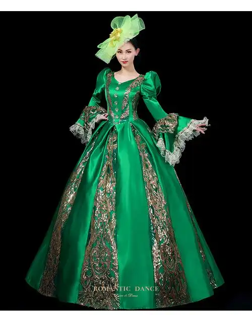 欧洲古典宫廷风中世纪洋装演出舞台装复古欧式贵族晚礼服裙女 蓝色 三