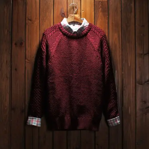 男士针织 线衣 毛衣秋冬套头男士圆领加厚针织 复古