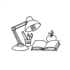 黑白线条台灯下做作业