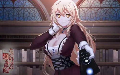 对于aru kagaku没有railgun,金发,黄色的眼睛,乳沟,长头发,动漫壁纸