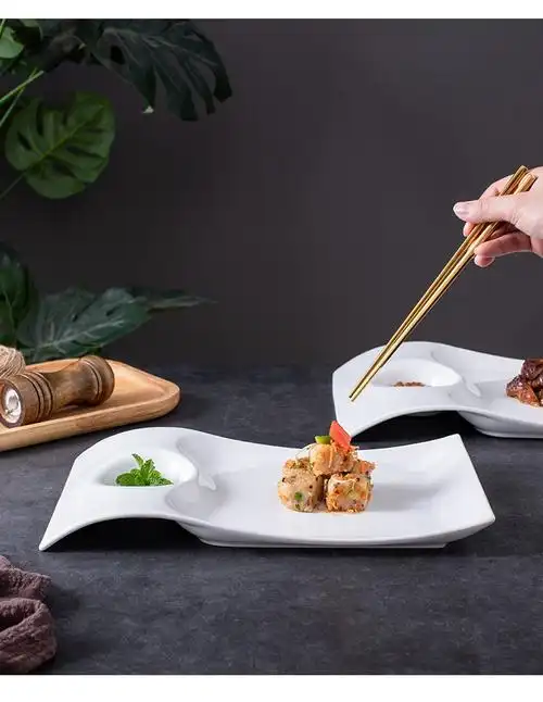 吃虾盘烤鸭专用盘酒店餐具中式菜盘不规则创意饺子盘子带醋碟18英寸
