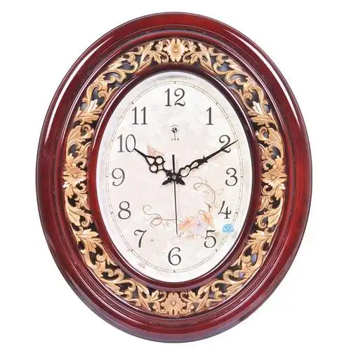 北极星 挂钟椭圆形客厅石英钟欧式复古静音石英钟表 2877 红木色
