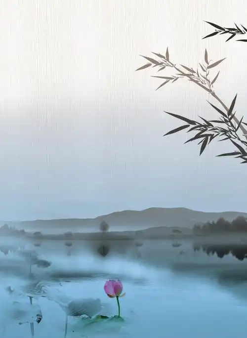 水墨风山水荷花竹子古诗集海报背景psd