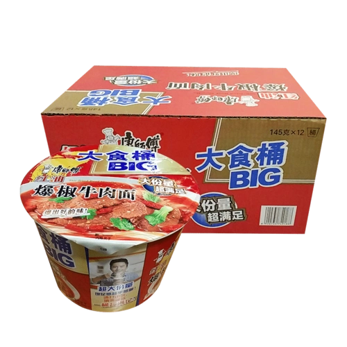 康师傅大食桶红油爆椒牛肉面整箱big桶装145g*12桶方便面速食泡面