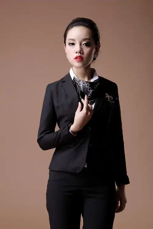 职业正装经典黑色修身女士西服白领女装 长袖外套长裤套装